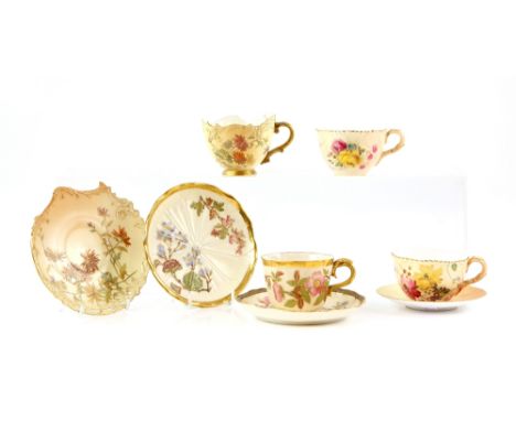 Royal Worcester blush ivory cabinet cup and saucer with scalloped and part reticulated rim, puce marks and pattern no 1471 to