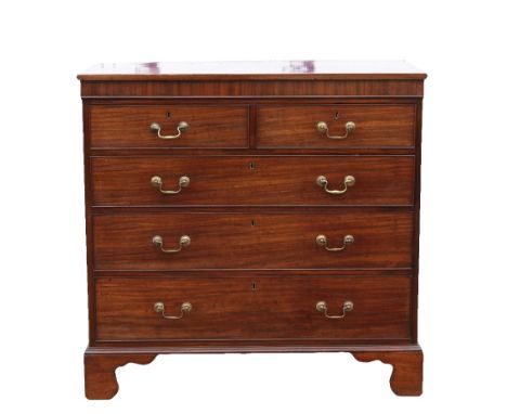 19th century mahogany chest of two short over three long graduated drawers, on bracket base, 104.5cm x 109cm x53cm,.     .   