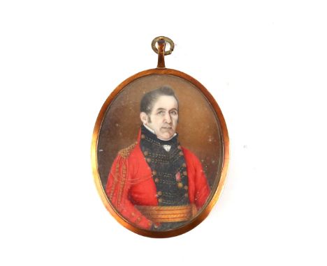 19th century portrait of a military gentleman, oval, 7.5 x 6cms in gilt frame.     .     