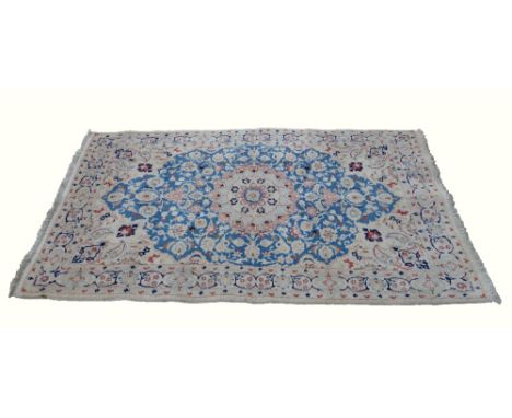 Nain (iran) silk and wool cream ground carpet 205cm x 127cm .     .     