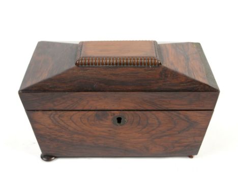 19th century rosewood sarcophagus shaped tea caddy the interior with two compartments 15x22cm .     .     