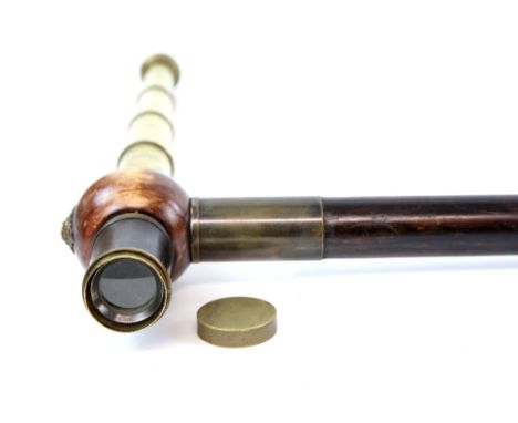 Early 20th century Telescope walking stick, the shaft with a turned wood ball handle with enamelled badge of 'Order of the Ba