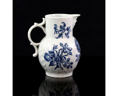 18th century English porcelain mask jug on moulded cabbage leaf decoration, produced either Worcester, Lowestoft or Caughley,