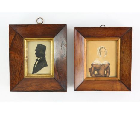 19th century silhouette portrait of a boy wearing a cap, inscr verso George Baillie, 1851, in a rosewood frame, 10 x 7 cms, a