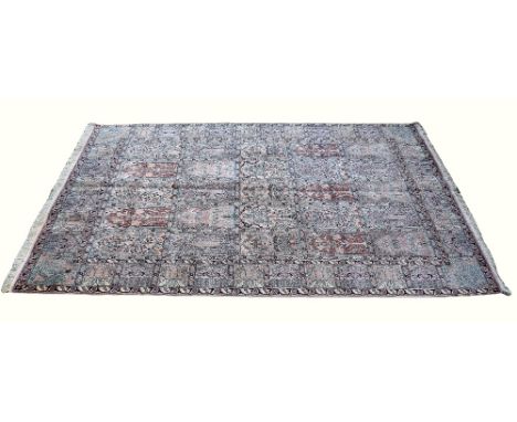 Silk Kasmire Carpet with repeating  rectangular medallions, 275cm x 180cm .     .     