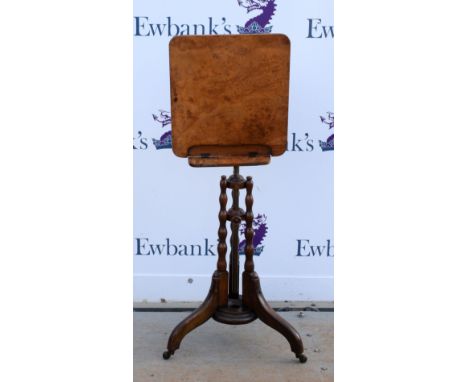 Victorian burr walnut music stand / reading tilt top table, with brass plaque for T.H.Filmer and Sons Cabinet, Upholstery, Be