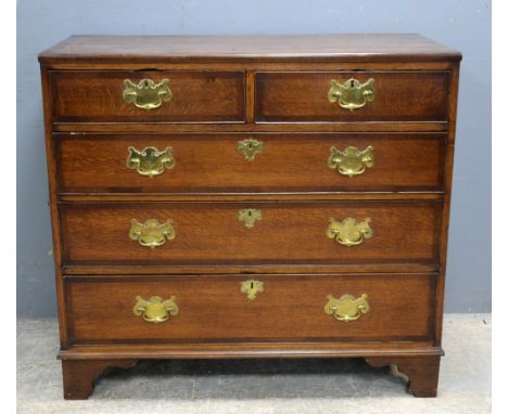 19th century oak and mahogany chest, of two short over three long drawers, on bracket base, 94 cm x 102 cm.     .     