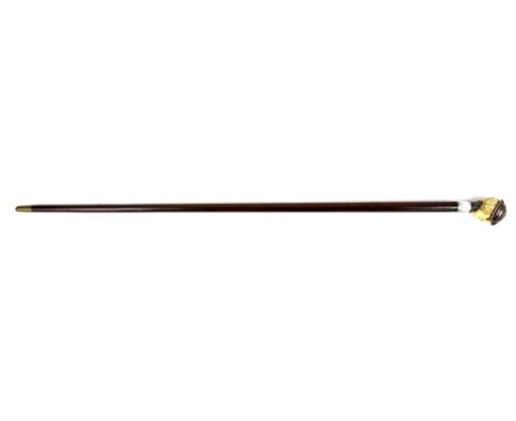 Sterling silver mounted walking stick, handle in the form of a ladies head, marked '925', 95cm long,.     .     