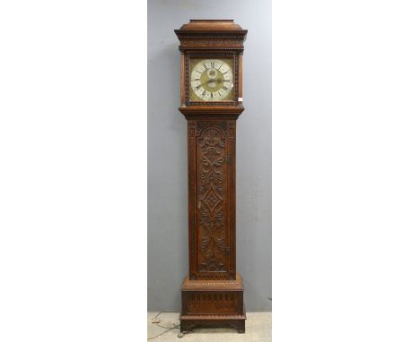 18th Century oak long case eight day clock by Matthew Bushell, silvered chapter ring, second  dial and date dial, twin  train