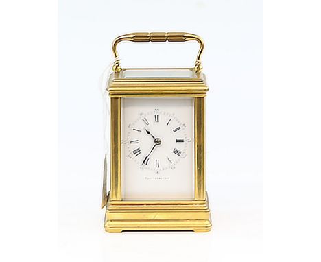 French brass and glass carriage clock by Klaftenberger, lever movement numbered 29197  13cm .     .     