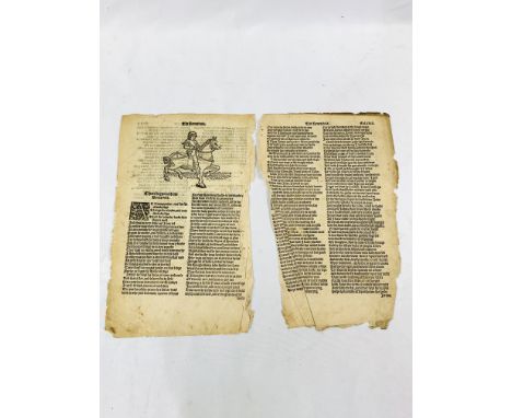 Chaucer's Canterbury Tales, a Fragment of the 1542 edition. A two page fragment of The Reues Tale, published in London by Joh