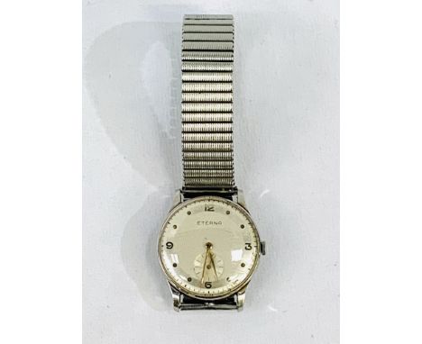 Gentleman's 1950's stainless steel 'Eterna' wrist watch, going. Estimate £60-80.