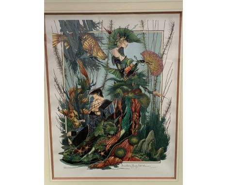 Large framed and glazed limited edition silkscreen print "Asces Gliding Through Still Waters" by Graham Illingworth. Overall 