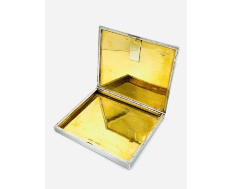 Silver and rose gold engine turned cigarette case by Asprey, initials in gold on case, 9.5 x 8 cms. Weight 4.9 ozt. Estimate 