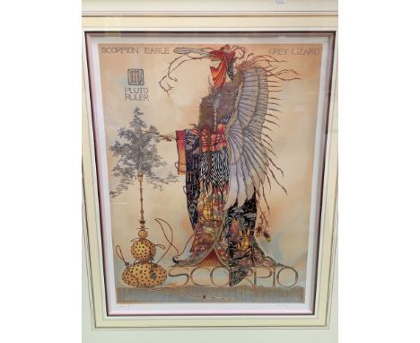Large framed and glazed signed limited edition artist's proof silkscreen print entitled 'Scorpio', by Graham Illingworth, 1/2