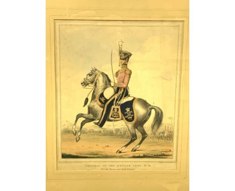Five framed and glazed Victorian hand coloured engravings of Cavalry Officers, all of the 4th Light Dragoons, four approx 35 