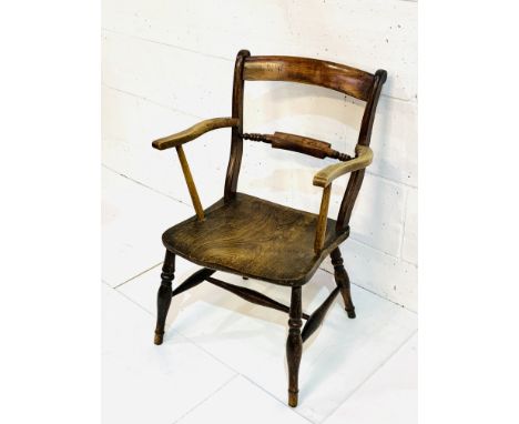 Victorian elm seat ladder back elbow chair, 49 x 55 x 83cms. Estimate £65-100.
