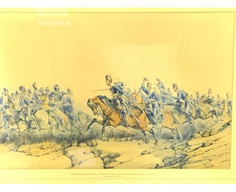 Framed and glazed watercolour "A skirmish between the 4th Queen's Light Dragoons and Russian Cavalry, Sebastopol, 1855", sign