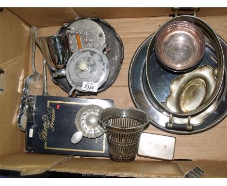 Miscellaneous EPNS to include charger, two bowls, boxed picture frame, chrome plated sucrier etc.