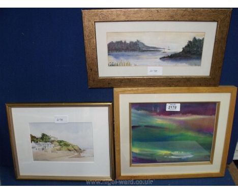 A framed watercolour 'Haven' initialled T.G (Tony Godfrey) o'7 together with a print by Shirley Norman and one other.