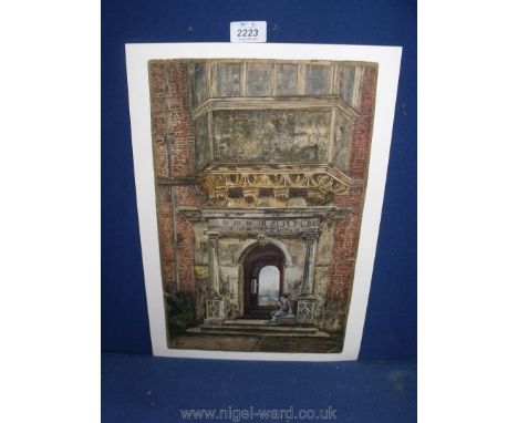 A 19th c. architectural watercolour of a 17th c. doorway, monogrammed bottom left, displayed on cards, some damage to surface