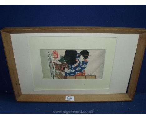 A Japanese woodcut Print of two figures