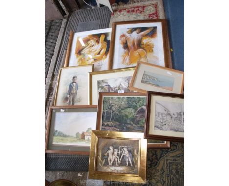 A quantity of pictures including limited edition 30/500 print by Brian Moore of Castell Coch, print of a seascape, oil on boa