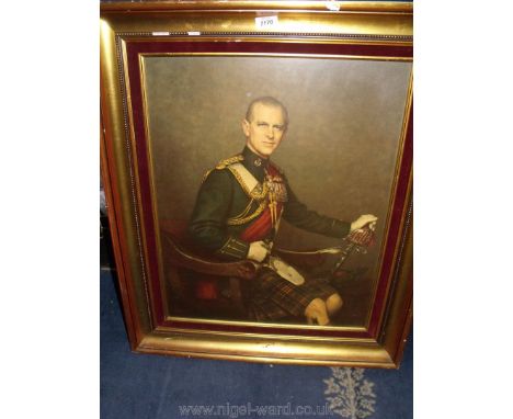 A large gilt framed print on board of HRH Prince Philip, 27'' x 32''. 