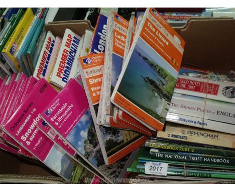 A quantity of Ordnance Survey maps, Good Hotel Guide 1997, Hidden Places of England.