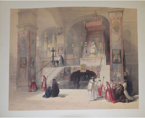 After David Roberts, RA, Chapel of Elijah on Mount Korel, coloured lithograph, with two similar, assorted sizes, all unframed