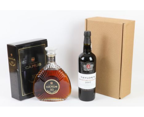 One bottle Taylor's Late Bottled Vintage Port 2007 75cl, and 1 bottle of Camus Cognac XO Elegance, 70cl, in original box