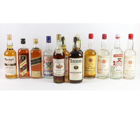 Mixed lot of various spirits (12 bottles ) to include Whiskey, Vodka, Gin and Cognac