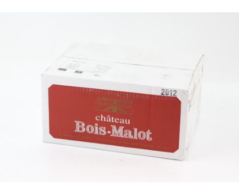 Six bottles of Bois Malot Bordeaux Superieur, 2012 vintage red wine, in original boxCondition Report:  Has previously been ce