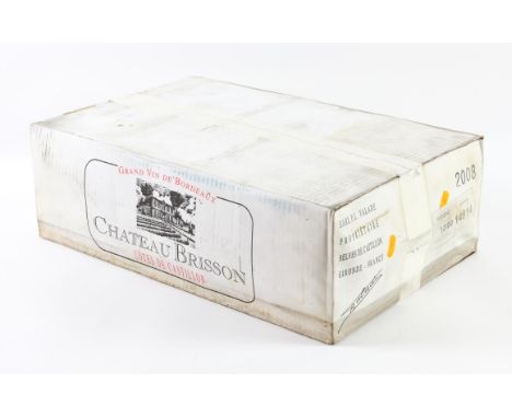 Twelve bottles of Chateau Brisson 2008 vintage red wine. In original box 