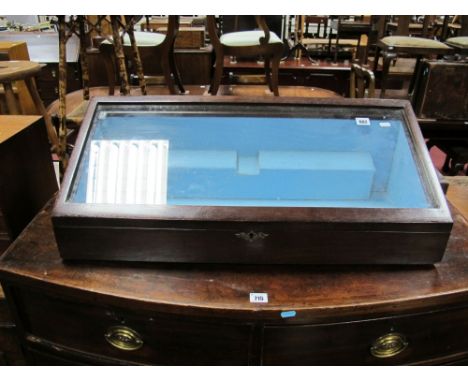 Mahogany Table Top Display Cabinet, having slope front and light blue baize interior. 