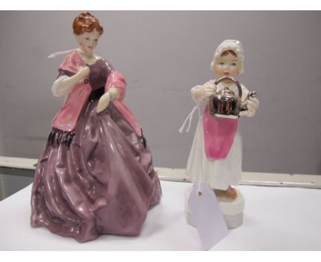 Royal Worcester Figurines, Polly Put The Kettle On 3303, and First Dance 3629 modelled by F.G.Doughty. (2) 
