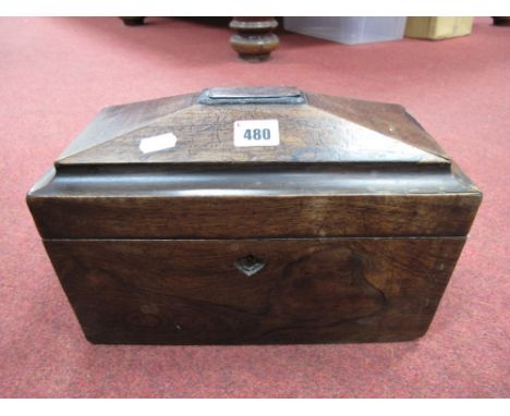 XIX Century Rosewood Tea Caddy, of sarcophagus form (with faults). 