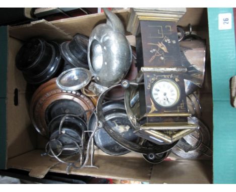 Quantity of Plated Wares, trophy stands, late XIX Century timepiece, in a pine lacquered case as a grandfather clock, handpai