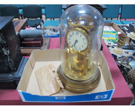 "BHA" Stamped Brass 400 Day Clock, with safety bridge and key, under glass dome. 