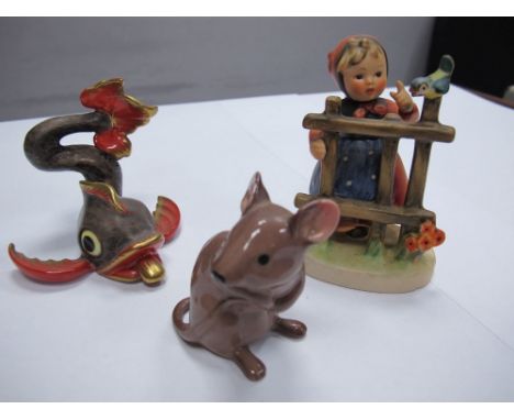 Herend Dolphin, Beswick Mouse, Hummel girl by gate. (3) 