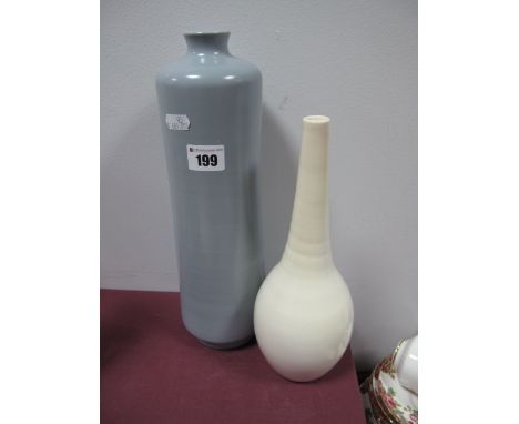 Poole Pottery Bottle Vase, in white impressed '697', 26.5cms high, Poole pottery cylindrical vase in grey, impressed GSB 13, 