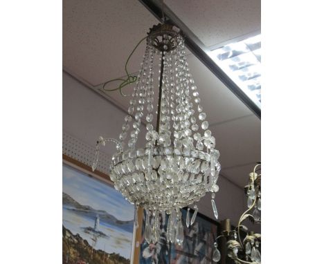 Mid XX Century Bag Chandelier, decorated with faceted lustre drops. 