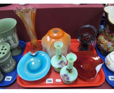 Edwardian Hexagonal Glass Light Shade, Venetian swirl glass shallow dishes, etc:- One Tray