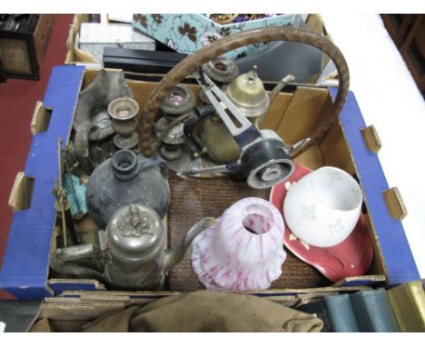 Bentwood Steering Wheel, coffee pot, light shades, ewer, canteen, etc:- One Box 