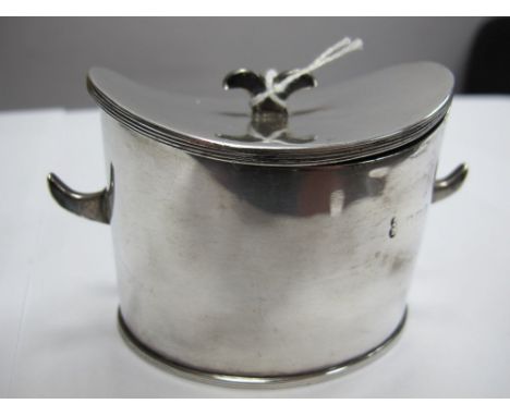 A Hallmarked Silver Canister/Caddy, (marks rubbed) of oval form with reeded edge, base 9cms wide. 