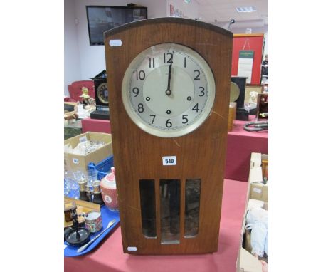 A Mid XX Century Smith's Enfield 31 Day Wall Clock, arched walnut case, silver dial, Arabic numerals, all over three glass pi