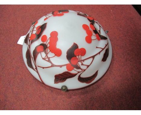 Art Deco Frosted Glass Ceiling Globe, with cherry and leaf decoration. 