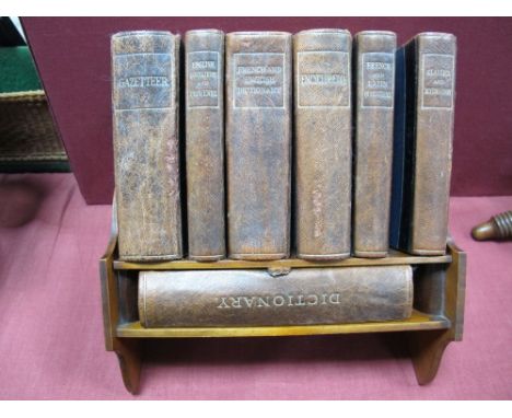 Asprey & Co Small Collection of Leather Bound Volumes, Gazetteer, English Quotation and Proverbs, French and English Dictiona