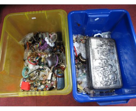 A Mixed Lot of Assorted Costume Jewellery, including beads, bangles, chains, vintage jewellery boxes, Belgian biscuit tin etc