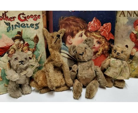 A Chad Valley jointed bear, 13cm high, c.1920;&nbsp; another; Steiff seated dog,&nbsp; etc (4) 